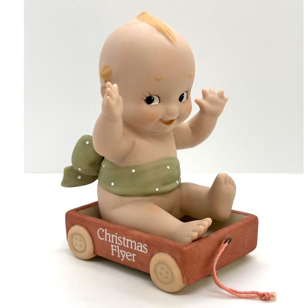 VTG 1993 Enesco, Rose O'Neill Porcelain Kewpie Doll Figurine, in Christmas Wagon